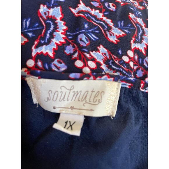Soulmates Womens 1X Off-Shoulder Top With Spaghetti Straps Blue/Red Floral Print - Picture 5 of 8